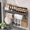Gunmetal Gray No-Drill Wall-Mounted Aluminum Spice Rack and Knife Holder