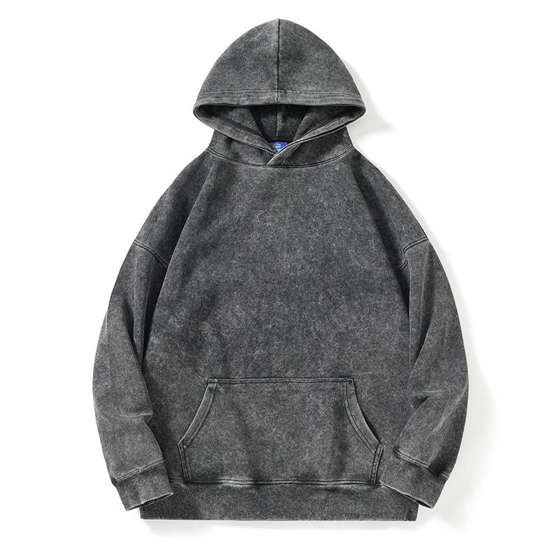 Retro Tie-Dye Distressed Velour Cotton Unisex Hooded Sweatshirt, 350g