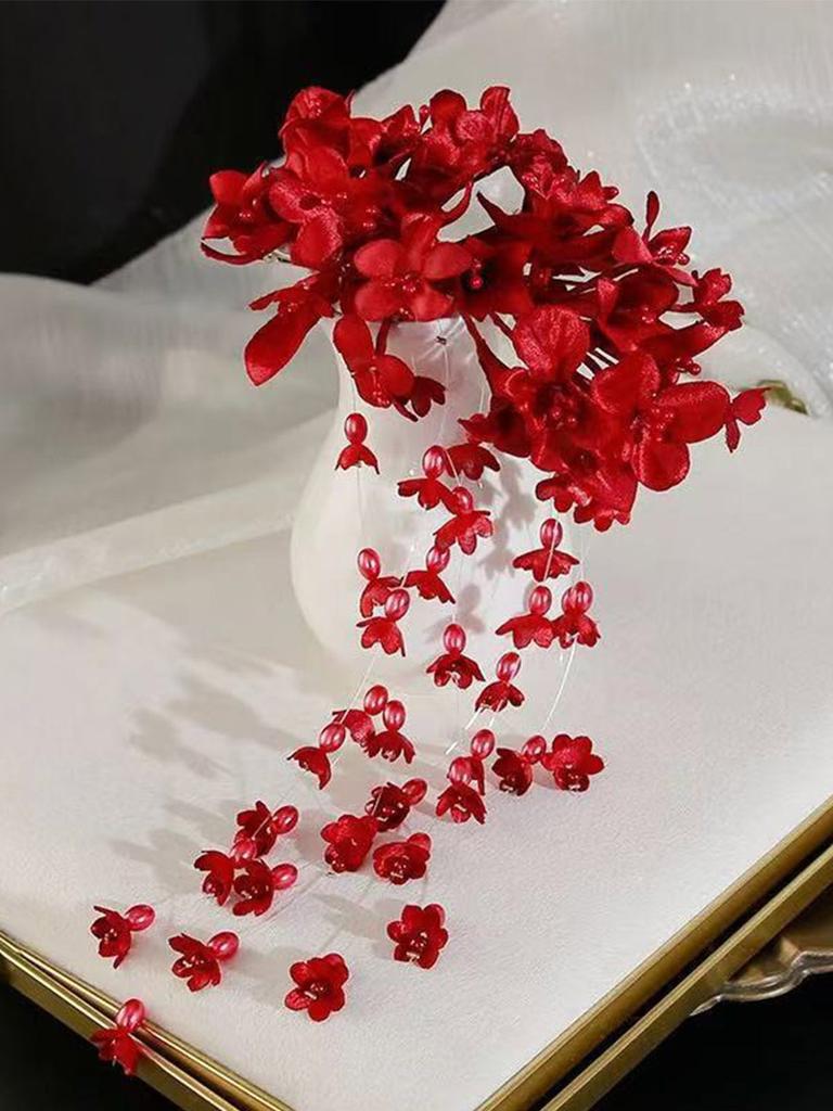 2026 New Chinese Style Flower Hairpin Pearl Luxury Tassel Side Clip Side Clip Bridal Headwear Hairpin Flower Women's Accessories