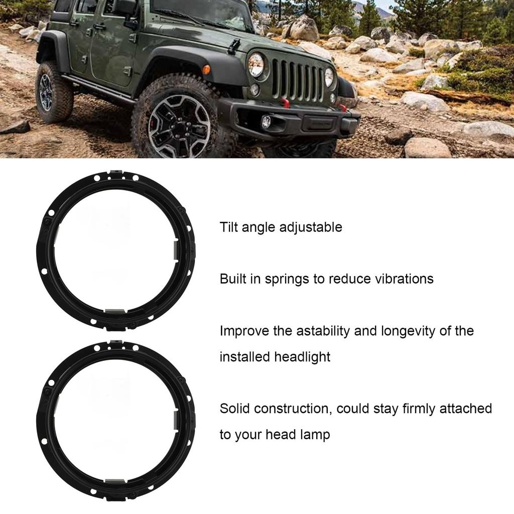 2pcs Headlight Retaining Rings for Wrangler JK 2007 to 2018 7" Round Headlight Ring Headlamp Mounting Bracket Retention Bezel Ring