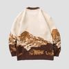 Herbst Winter Herren Pullover Batikmuster Schneeberg Muster Farblich passende Rundhals Strick Dick Lange Ärmel Warme Lose Herren Strickmode