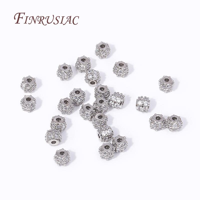 Fashion 18K Gold Plated Inlay Zircon Round Spacer Beads For Needlework Natural Stones Beading Jewelry Making DIY Accessories