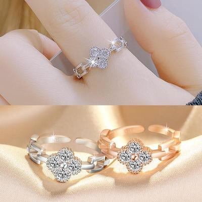 Korean Four-Leaf Clover Zircon Adjustable Ring