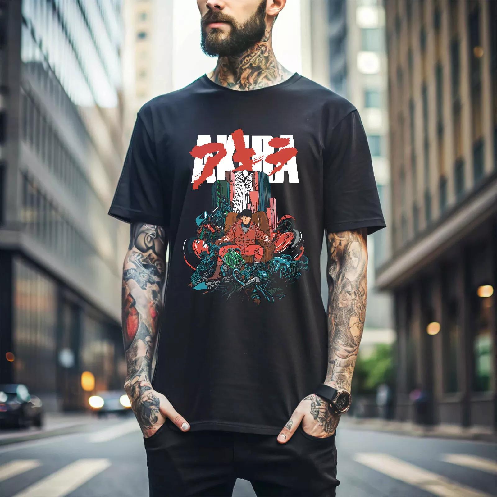 

100% cotton TOPS UNISEX TEES MENS WOMENS Akira T-shirt Anime Shirt Retro Neo Tokyo Manga Tetsuo Kaneda Shirt Gift 265 XL чёрный