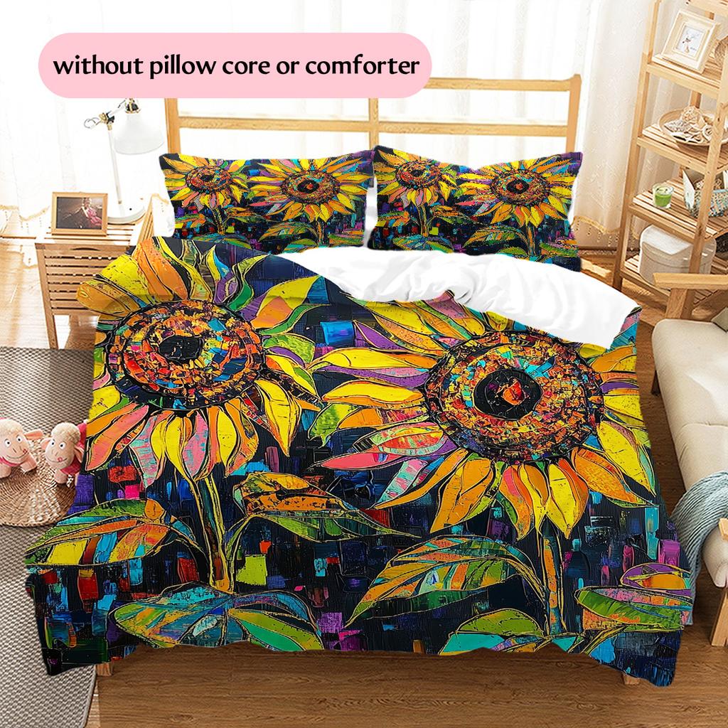 Sunflower Pattern Bedding Quilt Set Home Decoration Gift (1 * duvet cover + 2 * pillowcase without core)