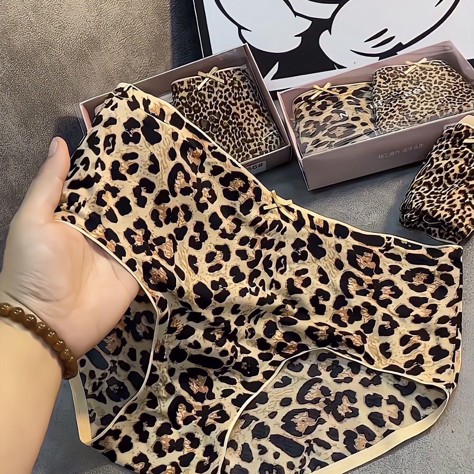 

Leopard Print Ice Silk Comfortable Ultra-thin Mid Waist Women s Underwear Plus Size Underwear XL