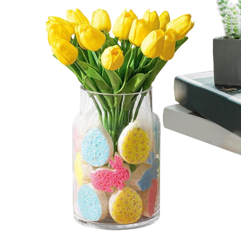 Easter Tulips Bouquet Set Realistic Artificial 60pcs Sponge Vase Fillers Artificial Easter Eggs Flowers Vase Filler Decor