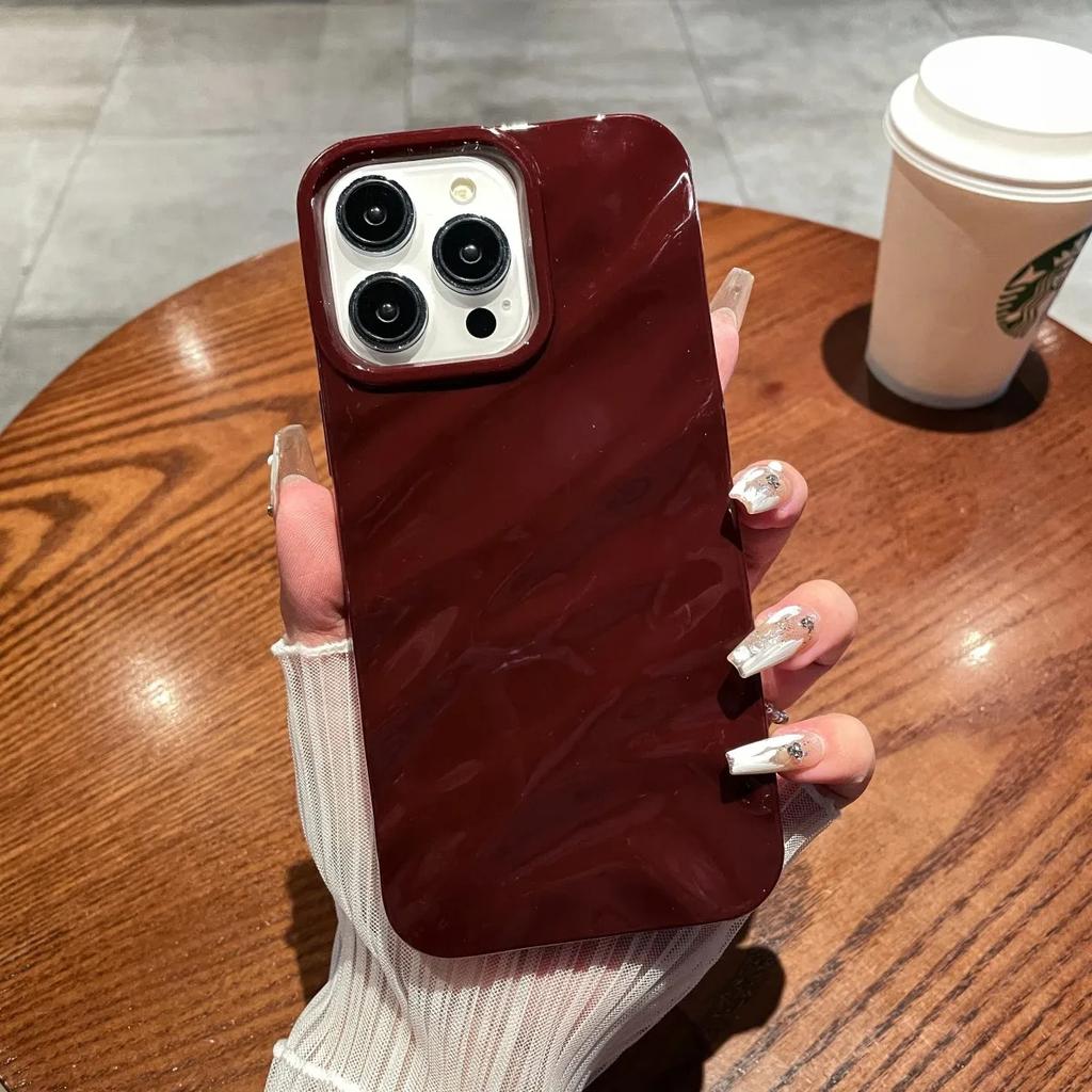 Luxury 3D Wavy Pattern Phone Case For iPhone 16 15 14 13 12 Pro Max Plus Solid Color Glossy Soft Silicone Case Phone Accessories