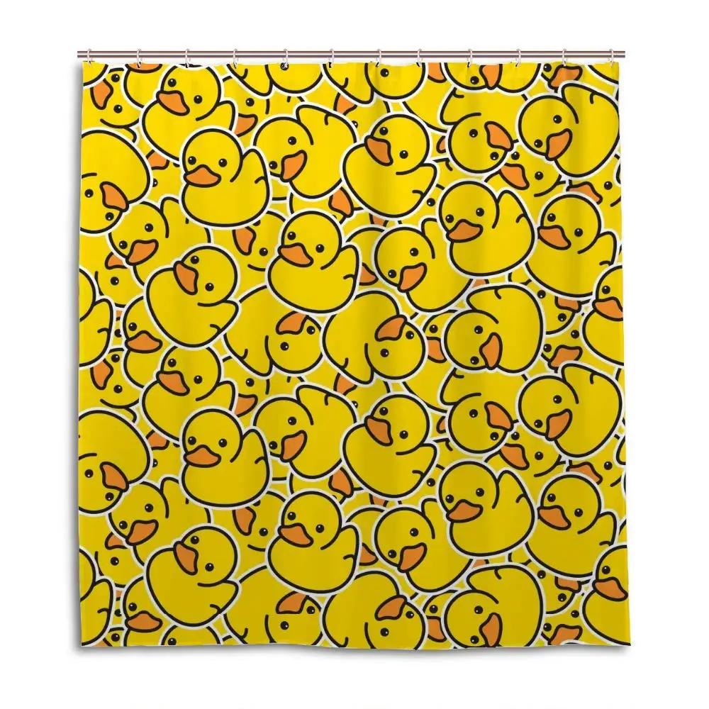 Gummi-Entchen Duschvorhang Kleines Entchen Schwimmt im Teich Pool Meer Sonniger Tag Treibt auf dem Wasser Badezimmer Dekoration mit Haken