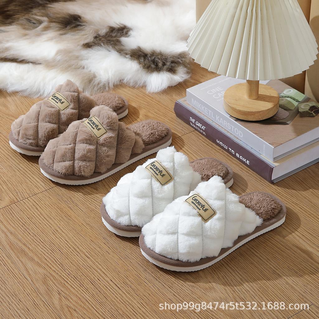 Cotton slippers winter household indoor stepping plush cotton drag couple warm slippers non-slip home