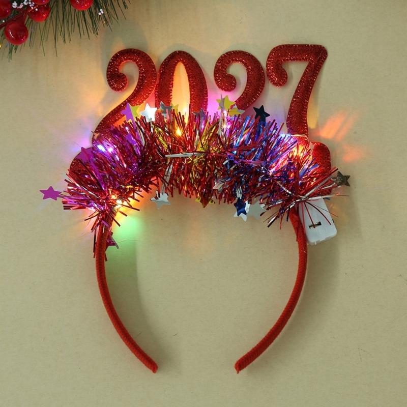 Bentiță Anul Nou 2027 Accesoriu de Păr Festiv pentru Petreceri de Crăciun cu Detaliu Cifra Strălucitoare și Ornamente cu Stele Mici