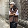Gilet Patchwork Studente con scollo a V da donna maglione lavorato a maglia senza maniche femminile vintage
