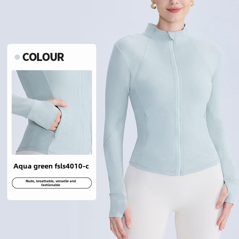 Atmungsaktiver, schnell trocknender Yogamantel für Damen mit Stehkragen und Reißverschluss