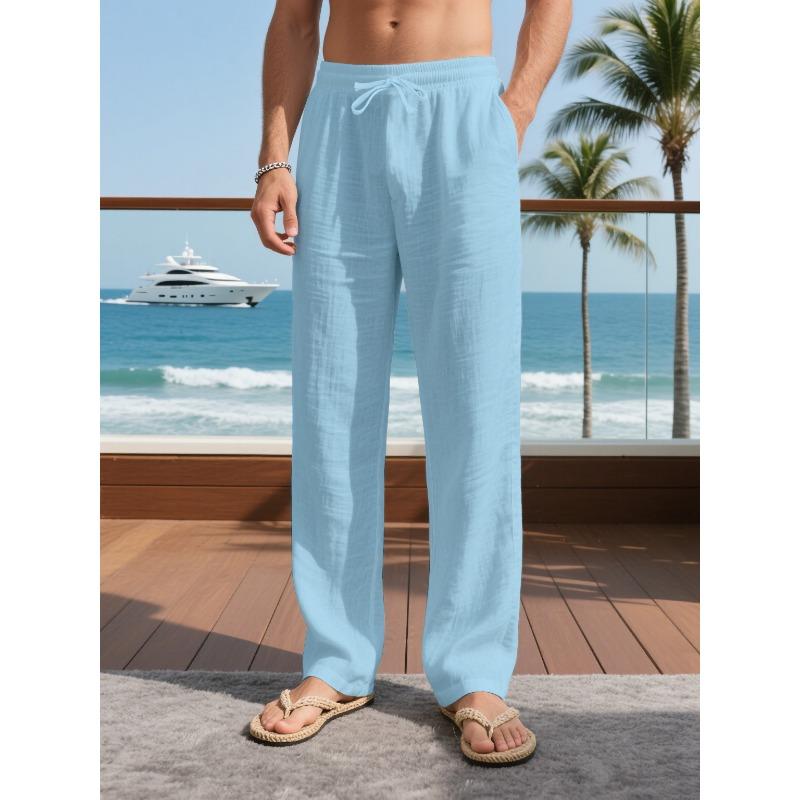 Mehrfarbige Leinenhose Locker Lässig Herren Atmungsaktiv Kordelzug Täglich Urlaub Gerade Hose