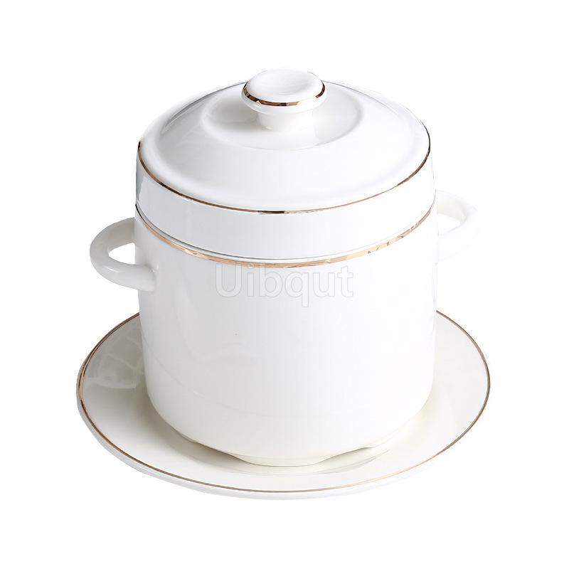 Creative Relief Ceramic Stew Pot Korean Pure White/golden Bone Porcelain Stew Bowl Bird's Nest Steamed Egg Bowl Kitchen Supplies