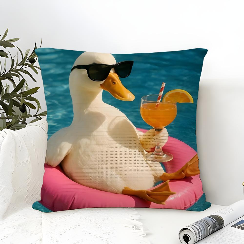 Funny And Cheerful Duck Pattern Pillow Case Cotton Linen Fabric Square Zipper Pillowcase Home Decorative Living Room