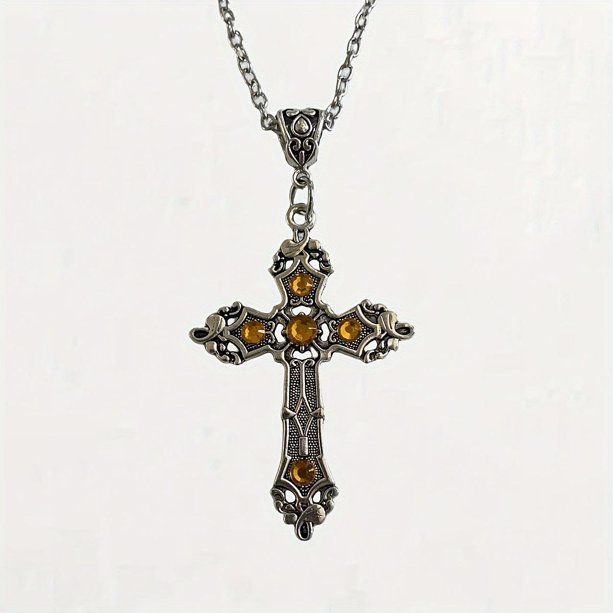 

WANZHI New Goth Rose Cross Pendant Necklace for Women Large Silver Carved Sweater Chains Choker Fashion Jewelry Accessories