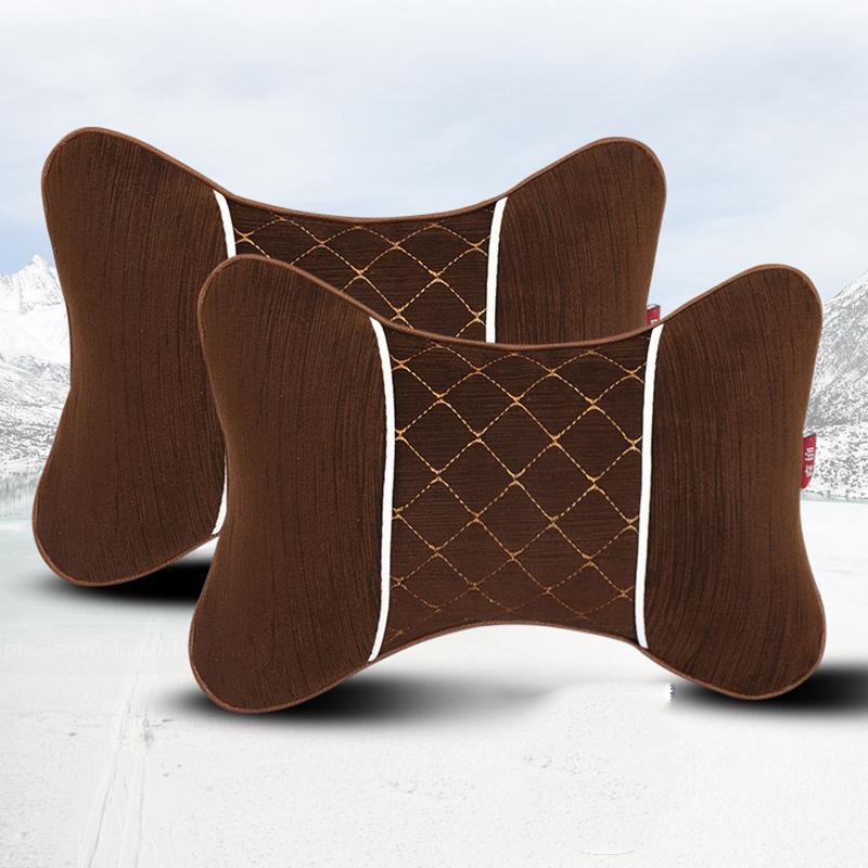 

1 пара подголовников, короткая плюшевая автомобильная подушка, удобная дышащая подушка для сиденья, шеи, клетчатый узор, зимняя теплая авто Brown-B