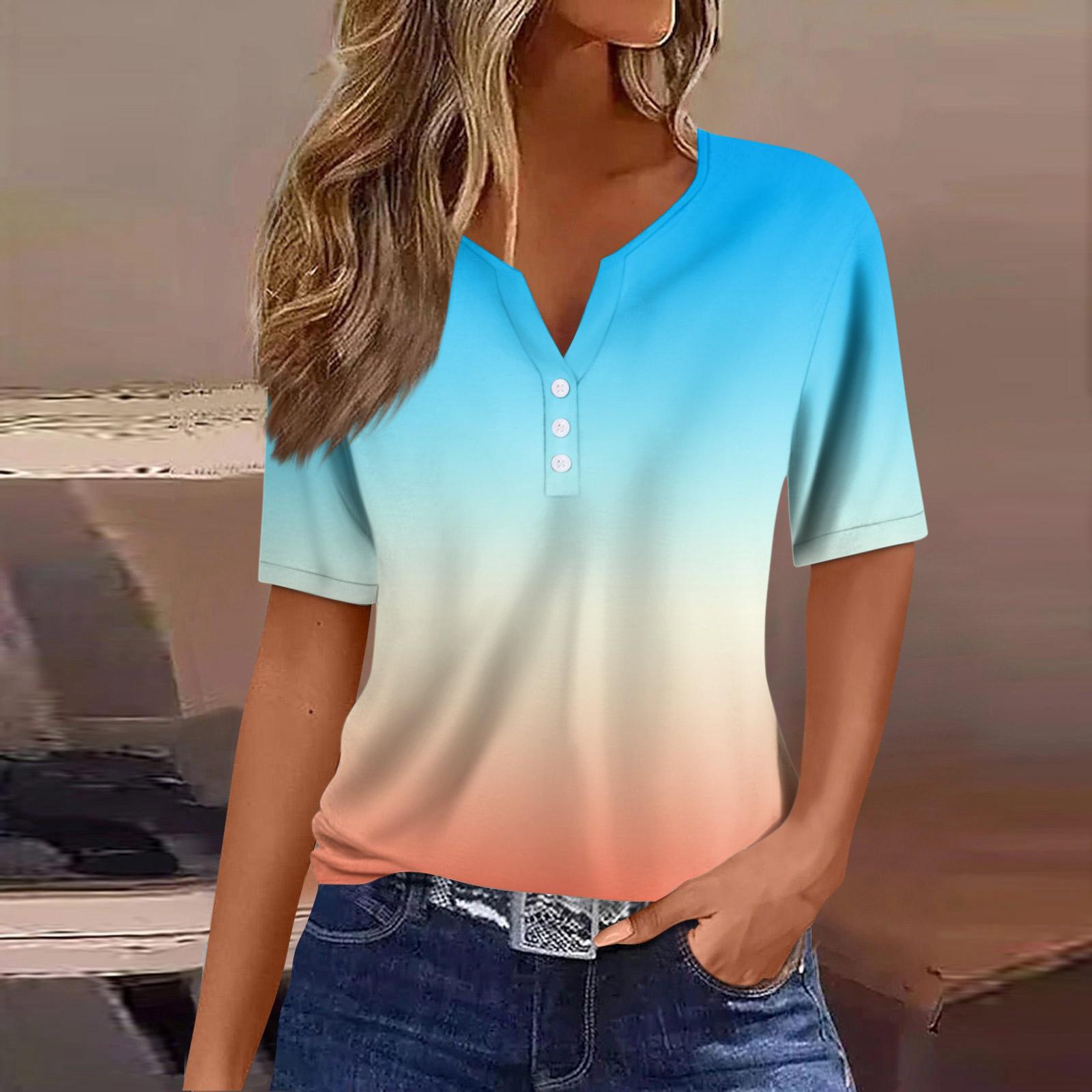 

Женская модная повседневная винтажная футболка с v-образным вырезом и коротким рукавом с декоративными пуговицами, топ XXXL светло-синий