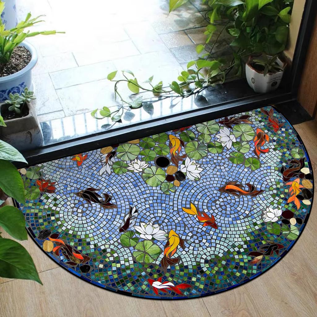 Entrance Door Mat Dust Sand Proof Floor Mats Outdoor Patio Doormat Plant Flower Home Decoration Rug Semi-Circular Carpet