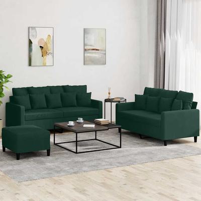 Vidaxl 3-Cz. Relaxation Set With Cushions, Dark Green, Velvet