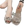 New schoolgirl fashion sandals trendy shiny pieces jelly shoes women's summer crystal flat bottom fish mouth transparent outer wear