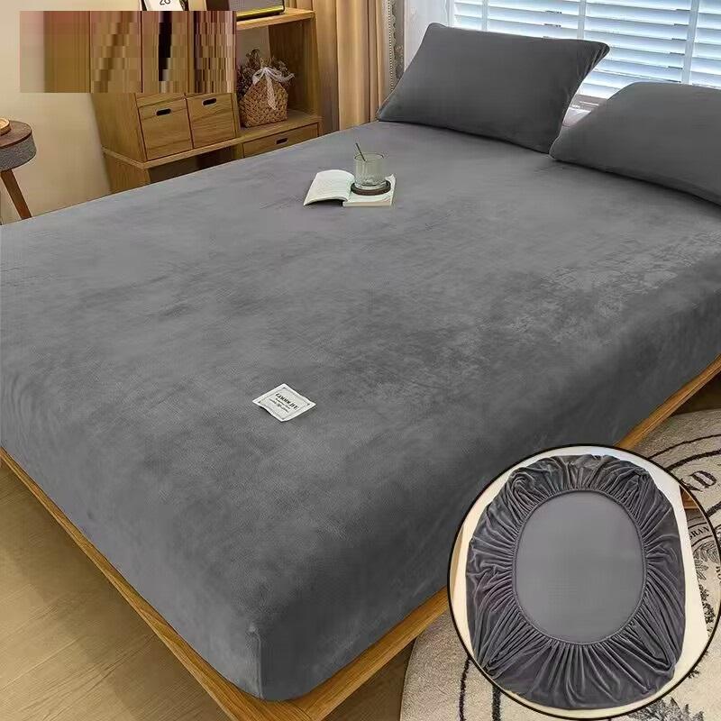 Solid Color Milk Velvet Fitted Sheet Soft Comfortable Bedding Mattress Protector Autumn Winter Warm Mattress Cover for Bedroom