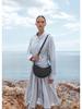 French Niche Design Women's Lychee Pattern Crescent Shoulder & Crossbody Saddle Bag