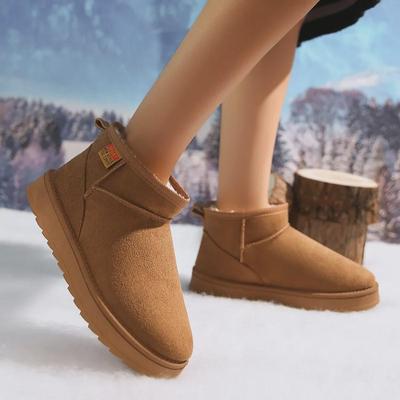 Autumn-Winter Thick-Soled Velvet Snow Boots - Mid-Tube, Solid Color, Warm Cotton, Fashionable Short Boots