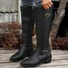 Pointed Buckle Knight Boots Winter 2025 New Plus Size Vintage Block Heel Boots