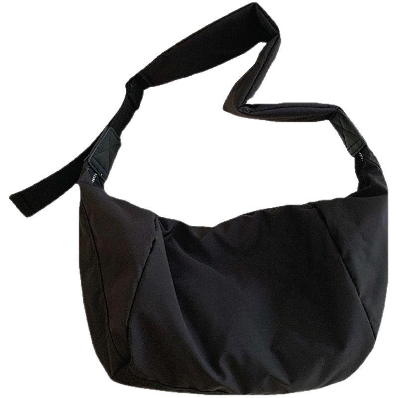 Korean Wide Strap Canvas Crossbody Bag for Women - Niche Design Pleated Dumpling Shoulder Bag