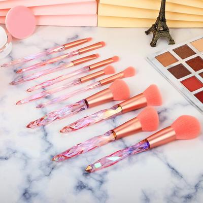 10Pcs/Set Makeup Brush with Faux Crystal Handle Portable Multifunction Foundation Loose Powder