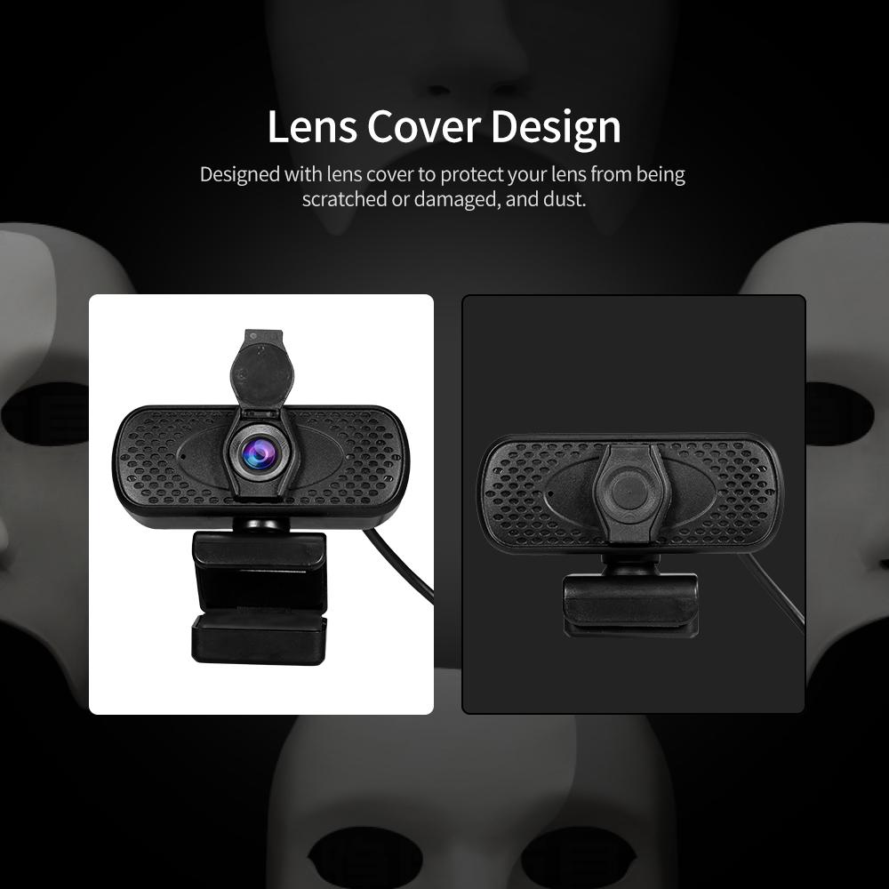 1080P HD Wide-angle Webcam Video Conference Camera USB Plug & Play with Lens Cap & Tripod for