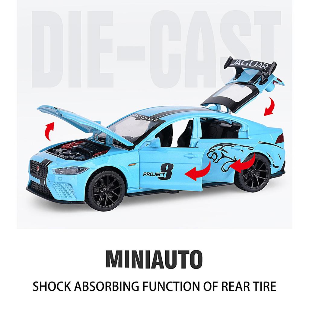 Maßstab 1:32 Jaguar Sport-Druckgussauto-Modellspielzeug, zurückziehbares Spielzeugfahrzeug mit Ton und Licht für Kinder, Kleinkinder, Jungen und Mädchen, Geschenkkollektion