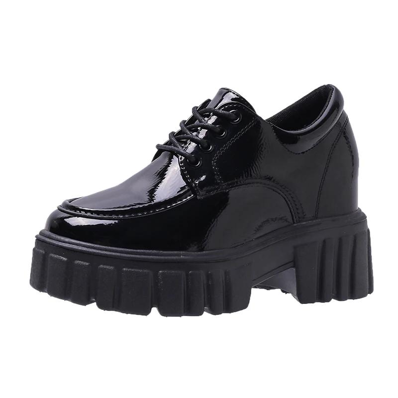 Lucyever Lace Up Platform Loafers Women 2024 Autumn Patent Leather Chunky Heel Pumps Woman Round Toe Hidden Heels Shoes Female