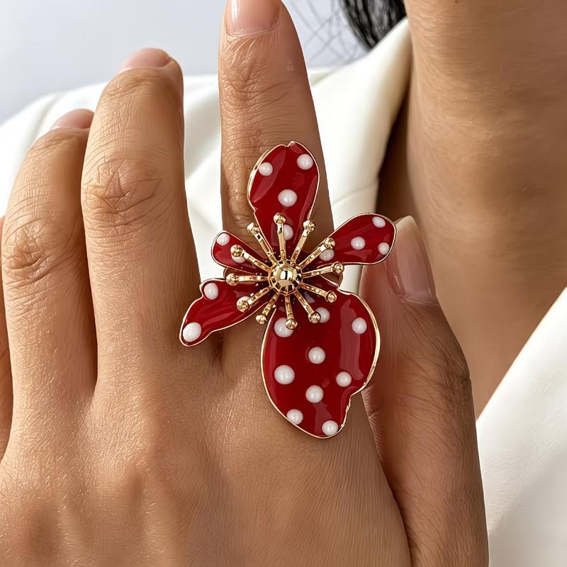 Vibrant Enamel Flower Ring Gold Tone Detailing Vintage Bold Stylish Design for Women Retro Party Wear Jewelry Gift