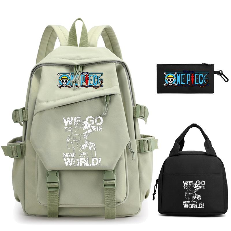 3Pcs/set Anime One Piece Nylon Backpack with Lunch Bag for Girls Boys Teenager Bookbag Schoolbag Men Women Leisure Travel Bag