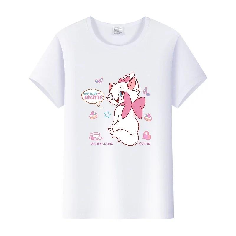 Kpop Fashion Disney Marie Cat Cartoon Love Woman Tees 2023 Summer Tops Short Sleeve Girl T-Shirts Oversized Clothes Mens Blouses