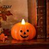 Stacked Pumpkin Lantern Halloween Flameless Fake Candle, Battery Operated Pumpkin/Ghost Candle Light, Fireplace Light LED Flickering Pillar for Dinner
