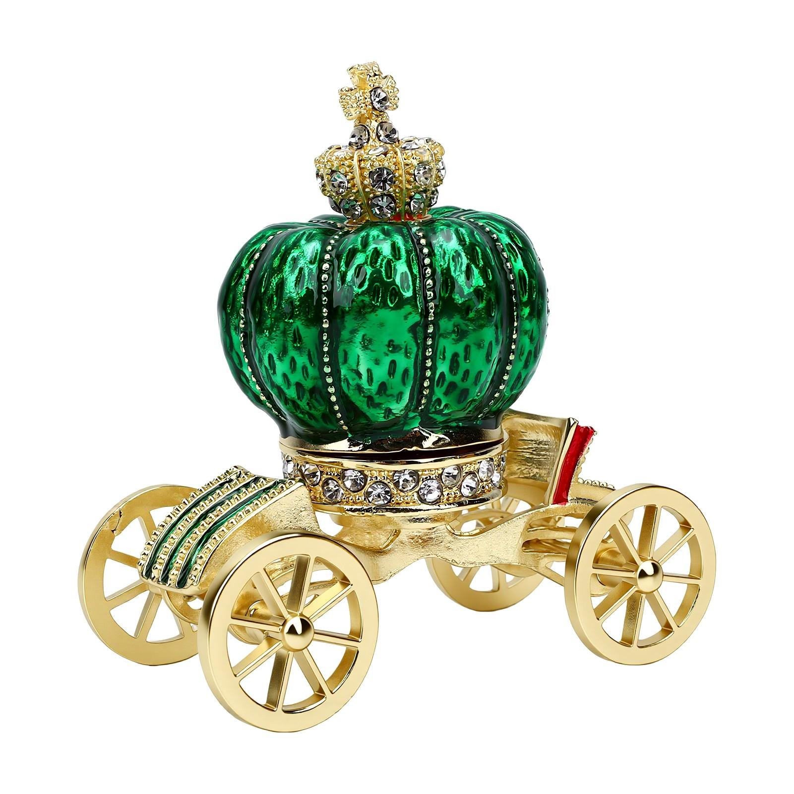 Boîte à Bijoux Décorative Porte-Bague Élégant en Forme de Carrosse Citrouille Émaillé Cadeau Unique Alliage de Zinc Vert vert