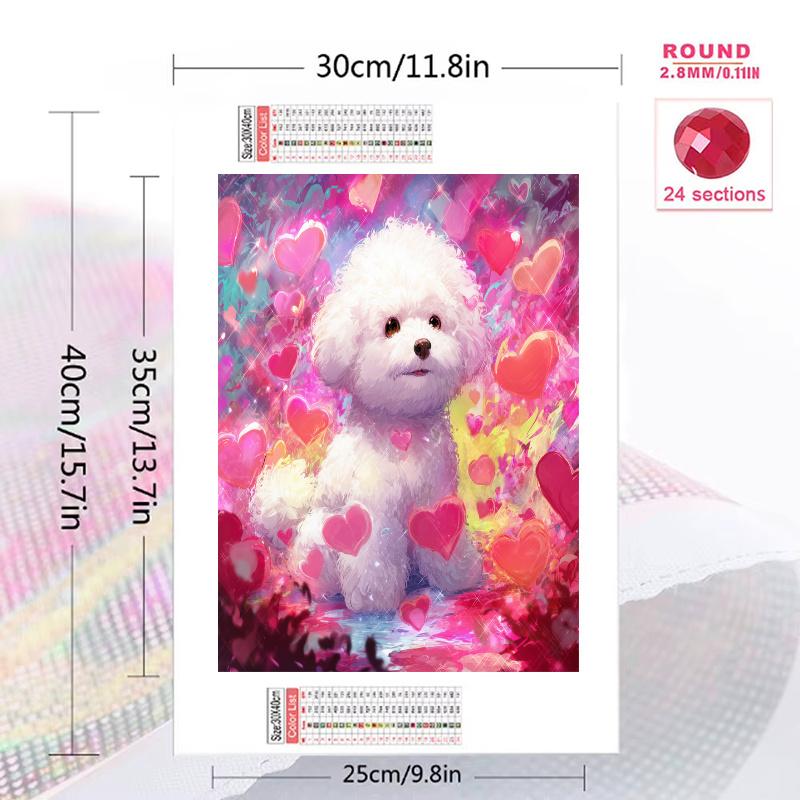 Pink Bichon Frise Pattern 3pcs 100% Round Full Drill 5D DIY Diamond Painting Embroidery Cross Stitch Rhinestone Décor