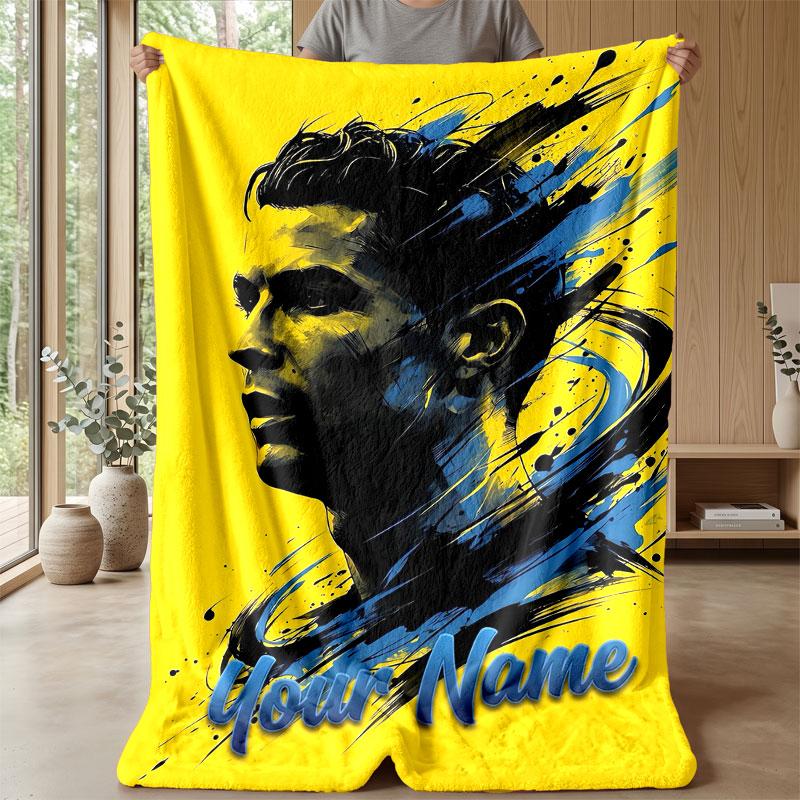 Coperta in Flanella Personalizzata con Nome Cristiano Ronaldo Logo Calcio Coperta Plaid in Pile Personalizzata Regalo Speciale per Divano Camera da Letto Casa