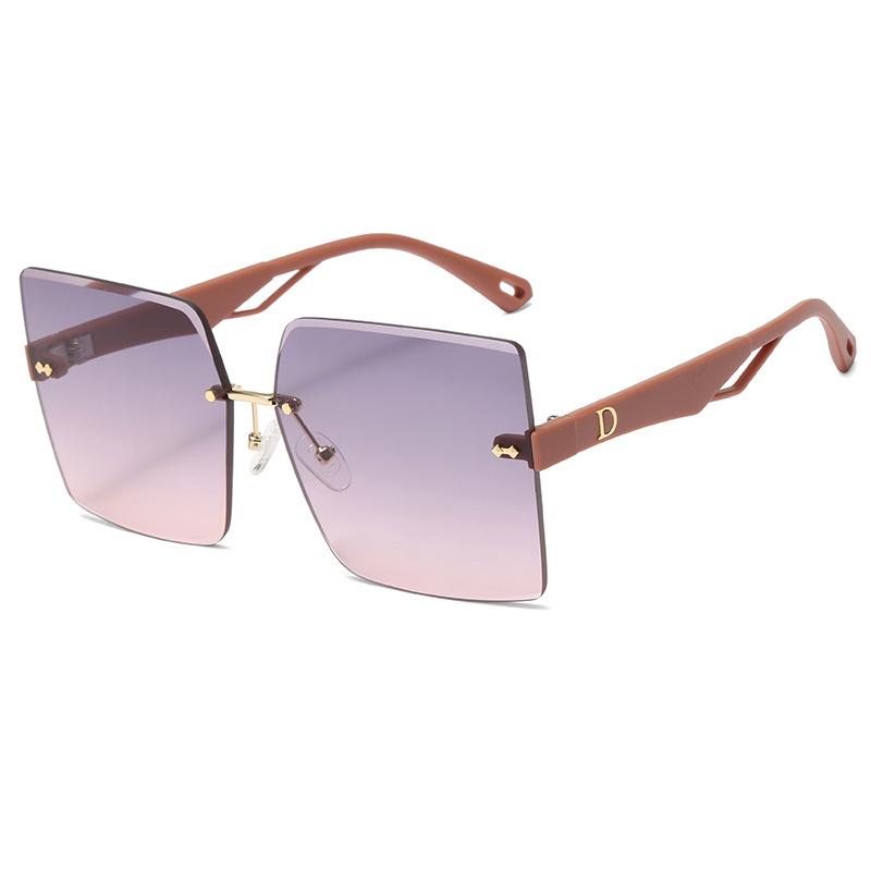 Trimmed Rimless Sunglasses, Large Frame Trendy Sunglasses, Women'S Big Face Plain Glasses