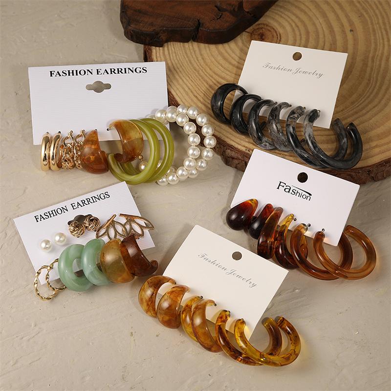 Colorful Resin Earrings Set  Pearl Hoop Candy Color Metal Mix Match 2024 New Style for Women Wedding Party Earrings