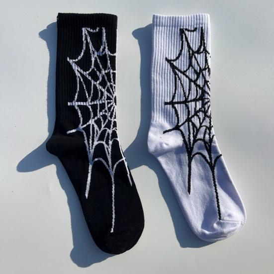 1 Pair Halloween Socks Spider Wet Skull Skeleton Print Color Matching High Elasticity Anti-slip Unisex Sport Sweat-Absorbent Basketball Long Stockings
