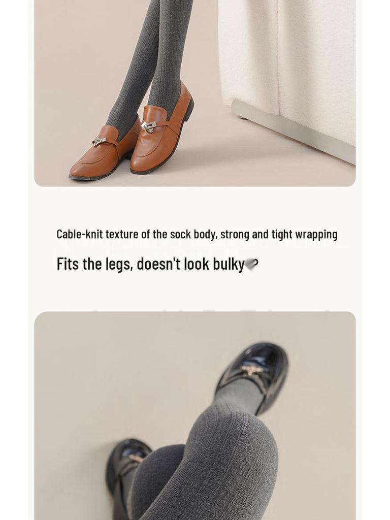 Dámské retro punčochové kalhoty s copánkovým vzorem a sametovým povrchem - Vysoký pas, zeštíhlující, japonský styl, univerzální sladké podzimní a zimní ponožky