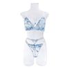 Blue Embroidered Low Cut Underwire Bra & Lingerie Set