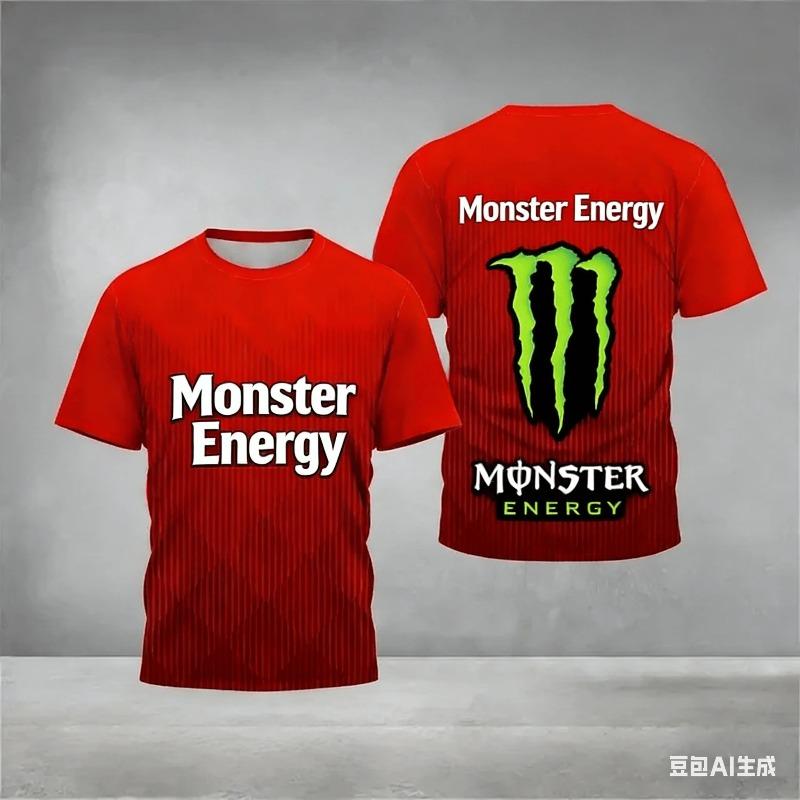 Baibao QIQI Zomer Sport T-shirt met Korte Mouwen voor Heren met 3D-print van Monster Energy, Sneldrogend en Vocht absorberend Fiets Sportkleding L