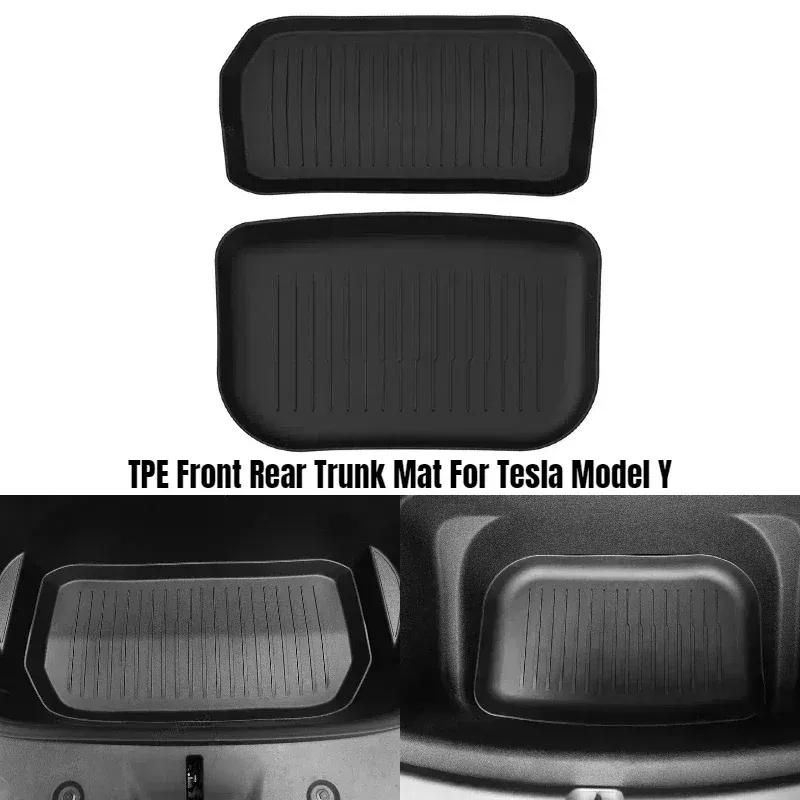 For Tesla Model Y 2021-2024 TPE Upgrade Front Storage Box Pads Car Rear Trunk Waterproof Protector Liner Trunk Tray Floor Mat