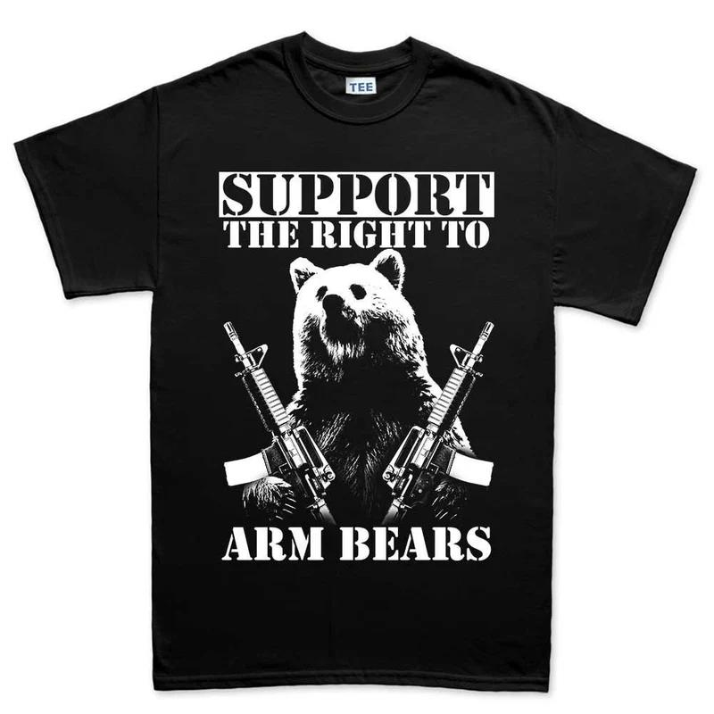 Bear Cotton TShirt Casual Outdoor Style Active Fit Black Unisex Fitness Muscle Print